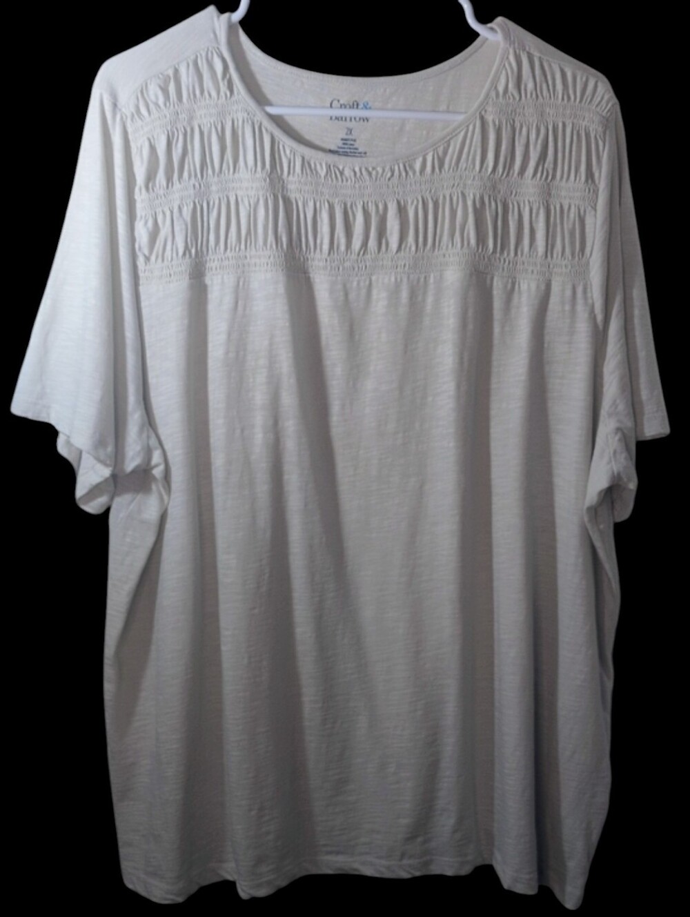 croft & barrow Cream Smocked Yoke Short Sleeve Top, Size 2XL